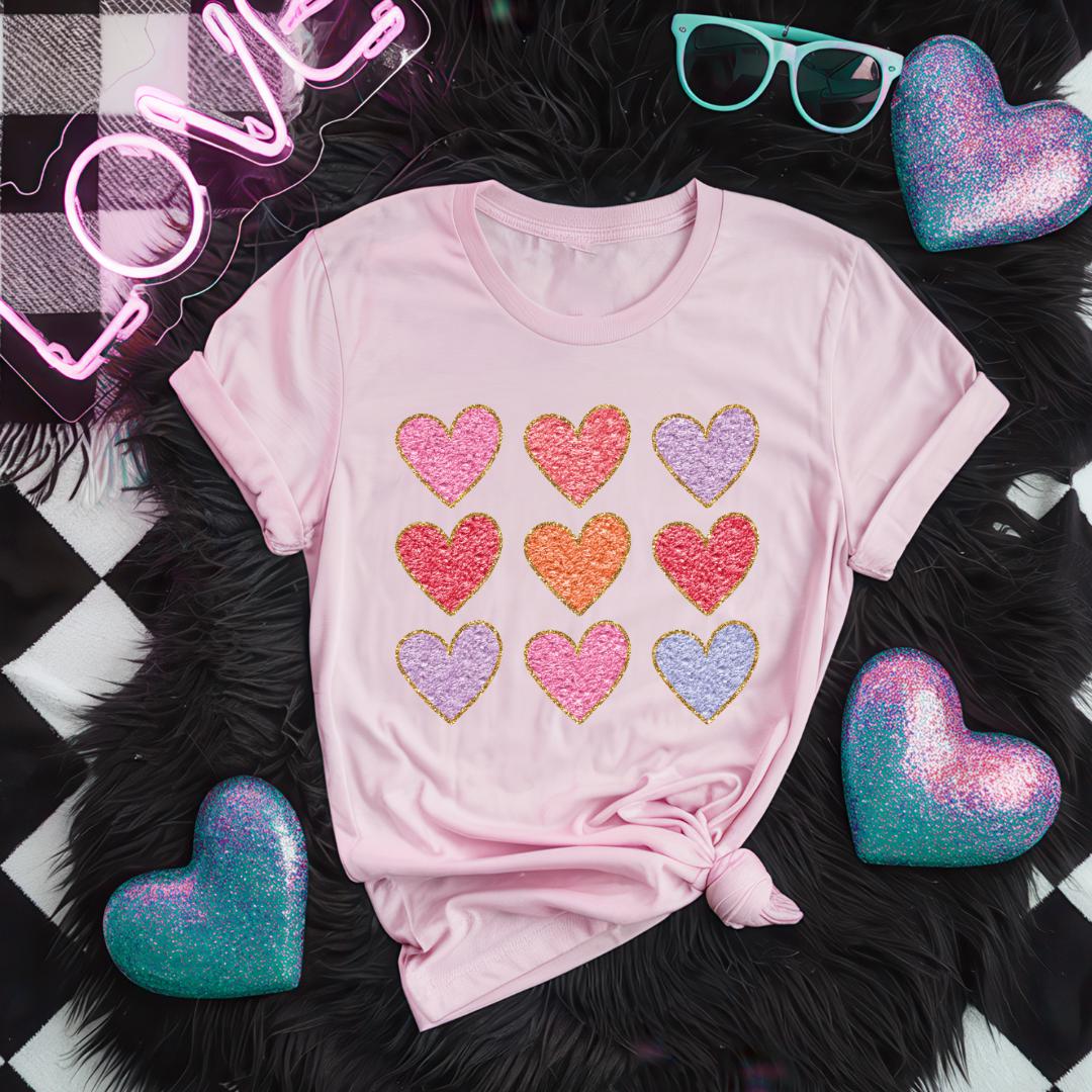 Faux Chenille Valentines Hearts Shirt