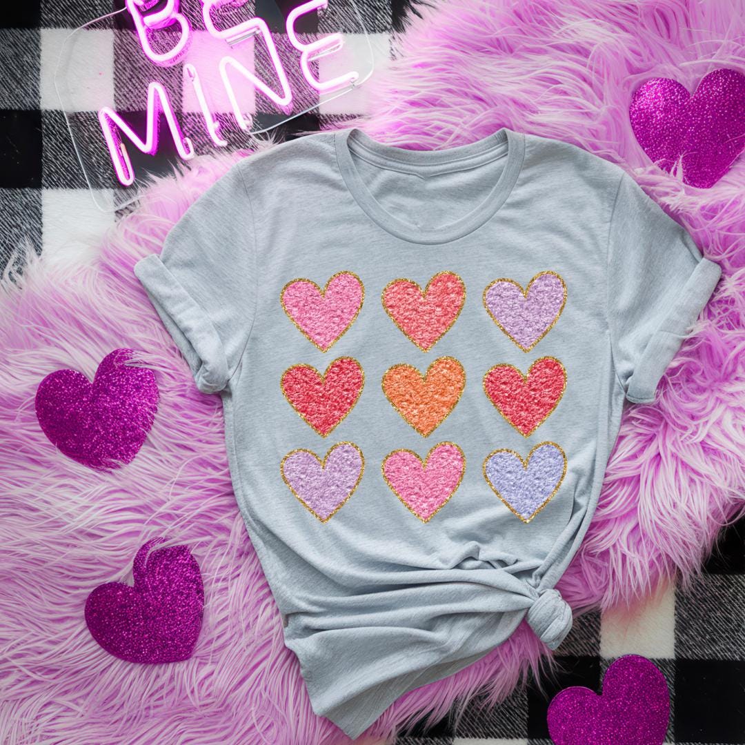 Faux Chenille Valentines Hearts Shirt